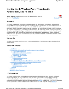 Wireless Power Transfer &Ndash; Concepts and Applications