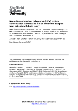 Neurofilament Medium Polypeptide (NFM) Protein Concentration Is