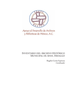 Inventario Del Archivo Histórico Municipal De Apan, Hidalgo