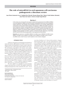 The Role of Micrornas in Oral Squamous Cell Carcinoma Pathogenesis: a Literature Review