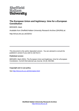 The European Union and Legitimacy: Time for a European Constitution