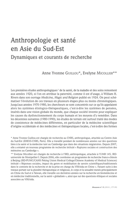 Anthropologie Et Santé En Asie Du Sud-Est Dynamiques Et Courants De Recherche