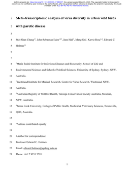 Meta-Transcriptomic Analysis of Virus Diversity in Urban Wild Birds