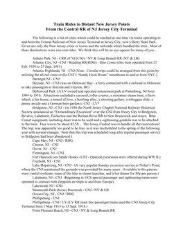 Train Rides to Distant New Jersey Points from the Central RR of NJ Jersey City Terminal