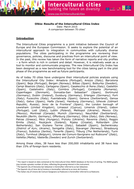 Olbia: Results of the Intercultural Cities Index Date: March 2015 a Comparison Between 70 Cities1