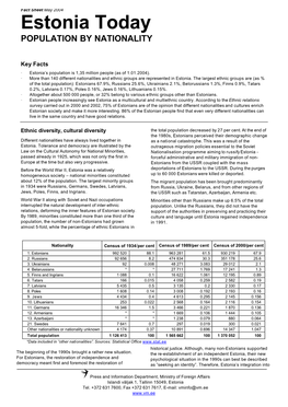 Estonia Today POPULATION by NATIONALITY
