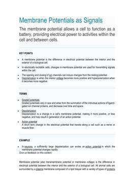 Membrane Potentials As Signals
