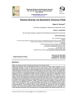 Electro-Gravity Via Geometric Chronon Field