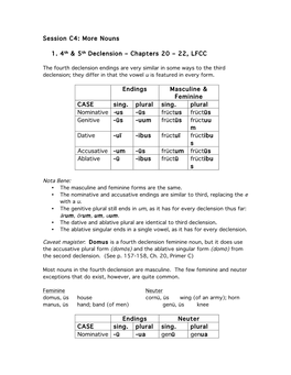 Session C4: More Nouns 1. 4Th & 5Th Declension