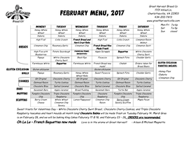 February MENU, 2017