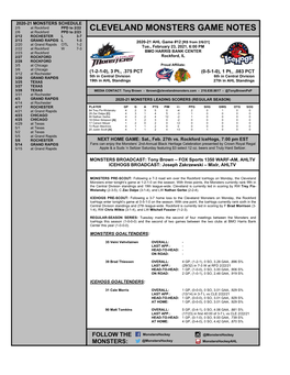 Cleveland Monsters Game Notes