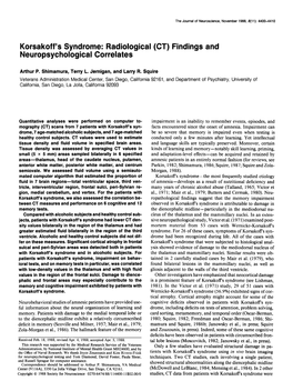 Korsakoff's Syndrome: Radiological Neuropsychological Correlates (CT) Findings