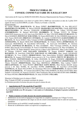 Conseil Communautaire Du 8 Juillet 2019