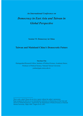 Democracy in East Asia and Taiwan in Global Perspective