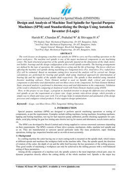 Design and Analysis of Machine Tool Spindle for Special Purpose Machines (SPM) and Standardizing the Design Using Autodesk Inventor (I-Logic)