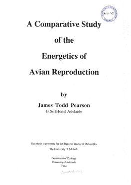 A Comparative Study of the Energetics of Avian Reproduction