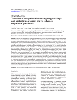 Original Article the Effect of Comprehensive Nursing on Gynecologic and Obstetric Laparoscopy and Its Influence on Patients’ Pain Levels