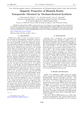 Magnetic Properties of Bismuth Ferrite Nanopowder Obtained by Mechanochemical Synthesis I