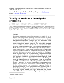 Viability of Weed Seeds in Feed Pellet Processing1