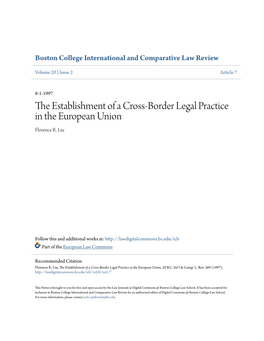 The Establishment of a Cross-Border Legal Practice in the European Union Florence R