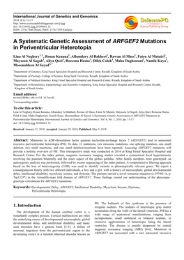 A Systematic Genetic Assessment of ARFGEF2 Mutations in Periventricular Heterotopia