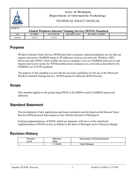 Purpose Scope Standard Statement Revision History