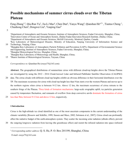 Possible Mechanisms of Summer Cirrus Clouds Over