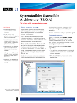 Systembuilder Extensible Architecture (SB/XA) Fall in Love with Your Application Again