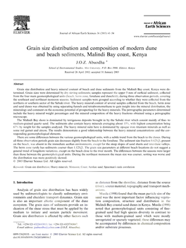 Grain Size Distribution and Composition of Modern Dune and Beach Sediments, Malindi Bay Coast, Kenya J.O.Z