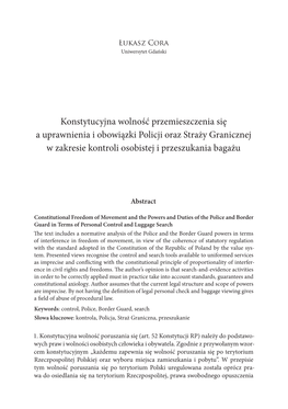 Konstytucyjna Wolność Przemieszczenia Się a Uprawnienia I Obowiązki Policji Oraz Straży Granicznej W Zakresie Kontroli Osobistej I Przeszukania Bagażu