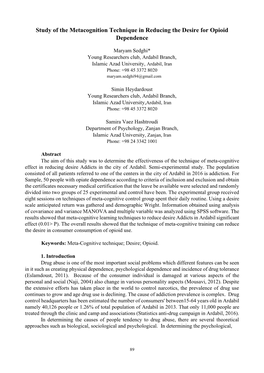 Study of the Metacognition Technique in Reducing the Desire for Opioid Dependence