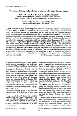 Communal Hunting and Pack Size in African Wild Dogs, Lycaon Pictus