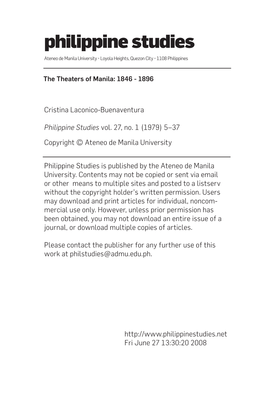 Philippine Studies Ateneo De Manila University • Loyola Heights, Quezon City • 1108 Philippines