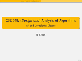 (Design And) Analysis of Algorithms NP and Complexity Classes