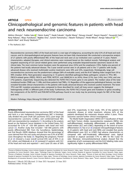 Clinicopathological and Genomic Features in Patients with Head and Neck Neuroendocrine Carcinoma