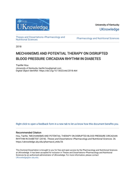 Mechanisms and Potential Therapy on Disrupted Blood Pressure Circadian Rhythm in Diabetes