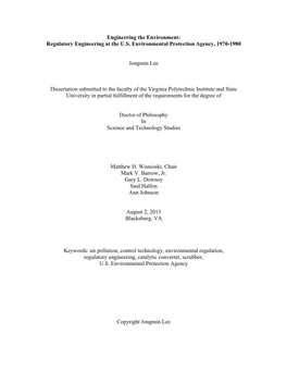 Engineering the Environment: Regulatory Engineering at the U.S