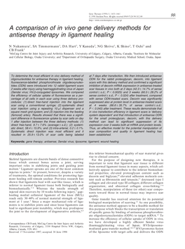 A Comparison of in Vivo Gene Delivery Methods for Antisense Therapy in Ligament Healing