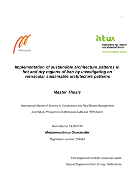 Implementation of Sustainable Architecture Patterns in Hot and Dry Regions of Iran by Investigating on Vernacular Sustainable Architecture Patterns