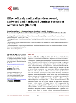 Effect of Leafy and Leafless Greenwood, Softwood and Hardwood Cuttings Success of Garcinia Kola (Heckel)