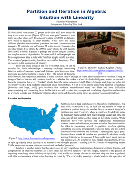 Partition and Iteration in Algebra: Intuition with Linearity Nicholas Wasserman Marymount School of New York