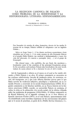 La Recepcion Canonica De Palacio Como Problema De La Modernidad Y La Historiografia Literaria Hispanoamericana