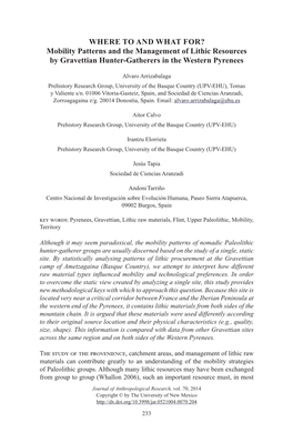 Mobility Patterns and the Management of Lithic Resources by Gravettian Hunter-Gatherers in the Western Pyrenees