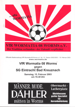 Vfr Wormatia 08 Worms SG Eintracht Bad Kreuznach