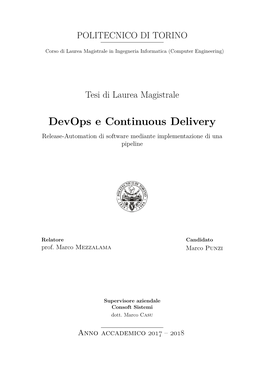 Devops E Continuous Delivery Release-Automation Di Software Mediante Implementazione Di Una Pipeline