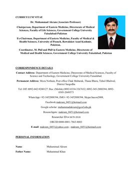 CURRICULUM VITAE Dr. Muhammad Akram (Associate Professor)
