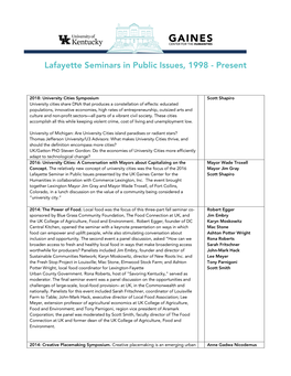 Lafayette Seminars in Public Issues, 1998 - Present