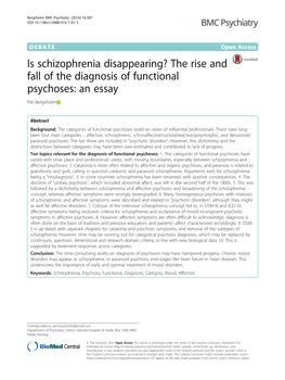 The Rise and Fall of the Diagnosis of Functional Psychoses: an Essay Per Bergsholm