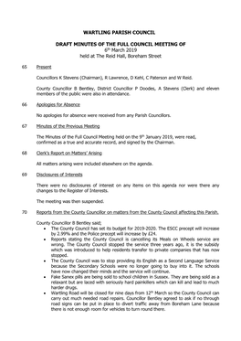 Minutes for Full Council Meeting 6Th March 2019