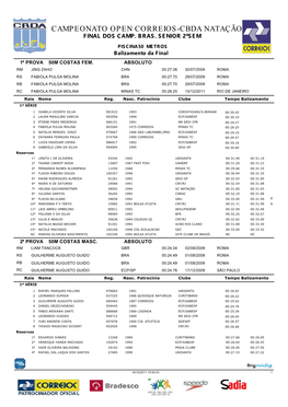 Campeonato Open Correios-Cbda Natação Final Dos Camp